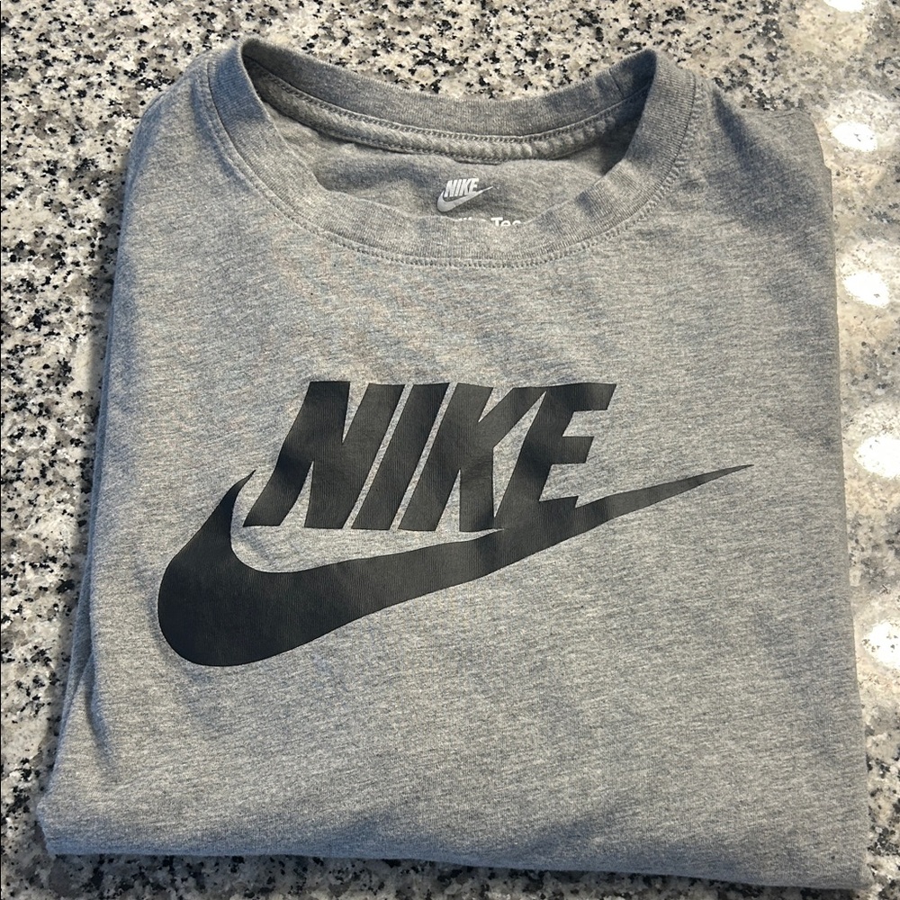 Nike Gray Tee with White Logo Print